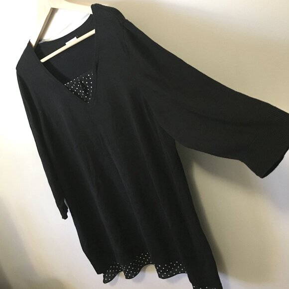 Reitmans Black Rayon Cotton Sweater With Polka Dot Fabric Insert - Picture 3 of 15